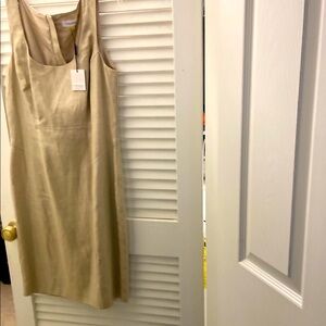 Calvin Klein Tan Sheath Midi Dress Scoop Neck Sleeveless